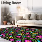 Playful Yellow Bee Pink Flower Garden Rug