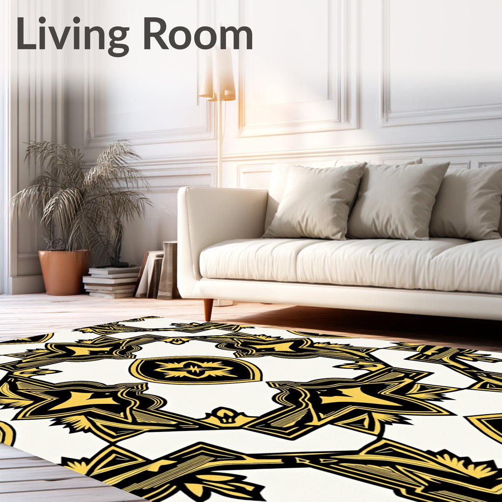 Golden Black Ornate Medallion Art Deco Rug