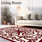 Deep Crimson Filigree Swirl Medallion Rug