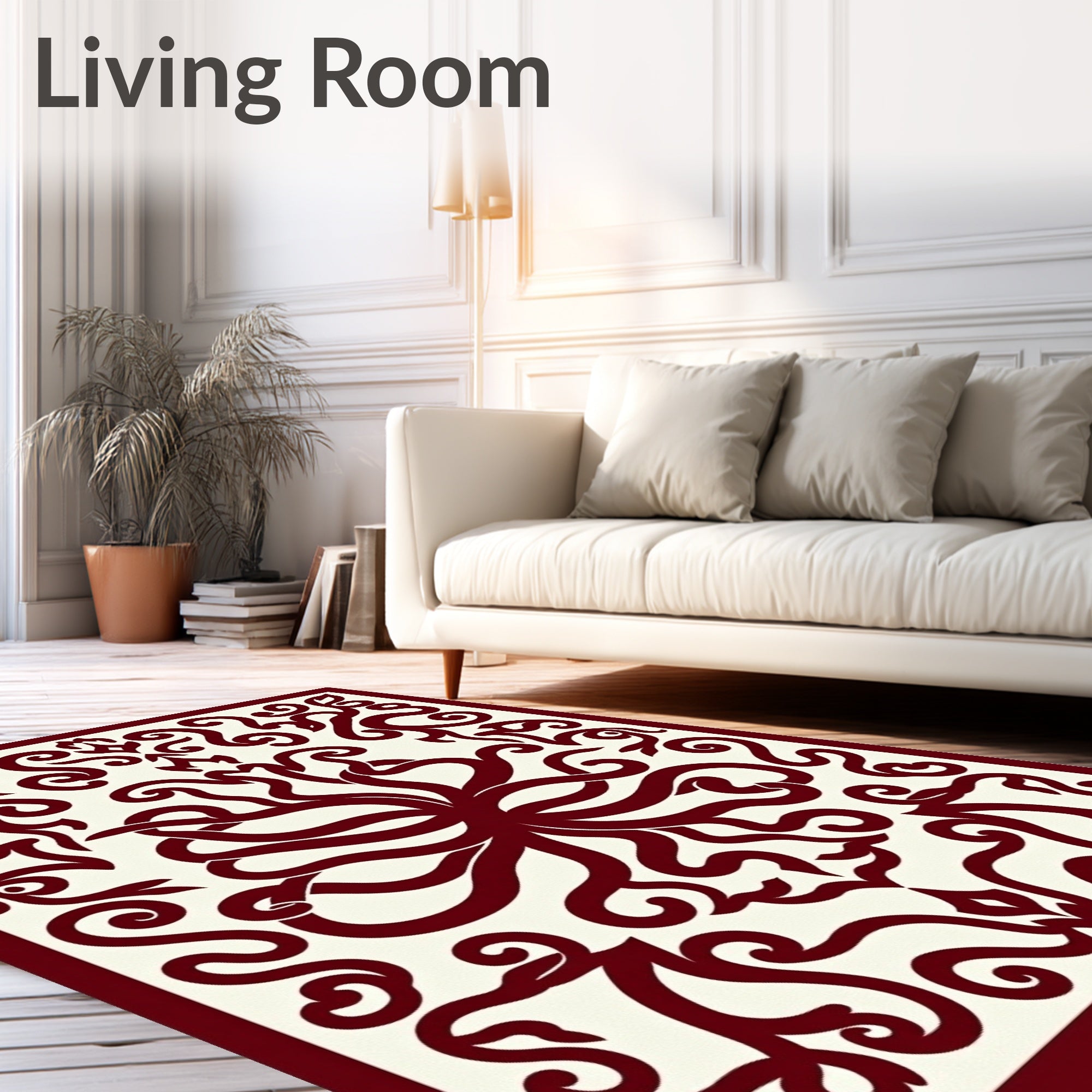Deep Crimson Filigree Swirl Medallion Rug