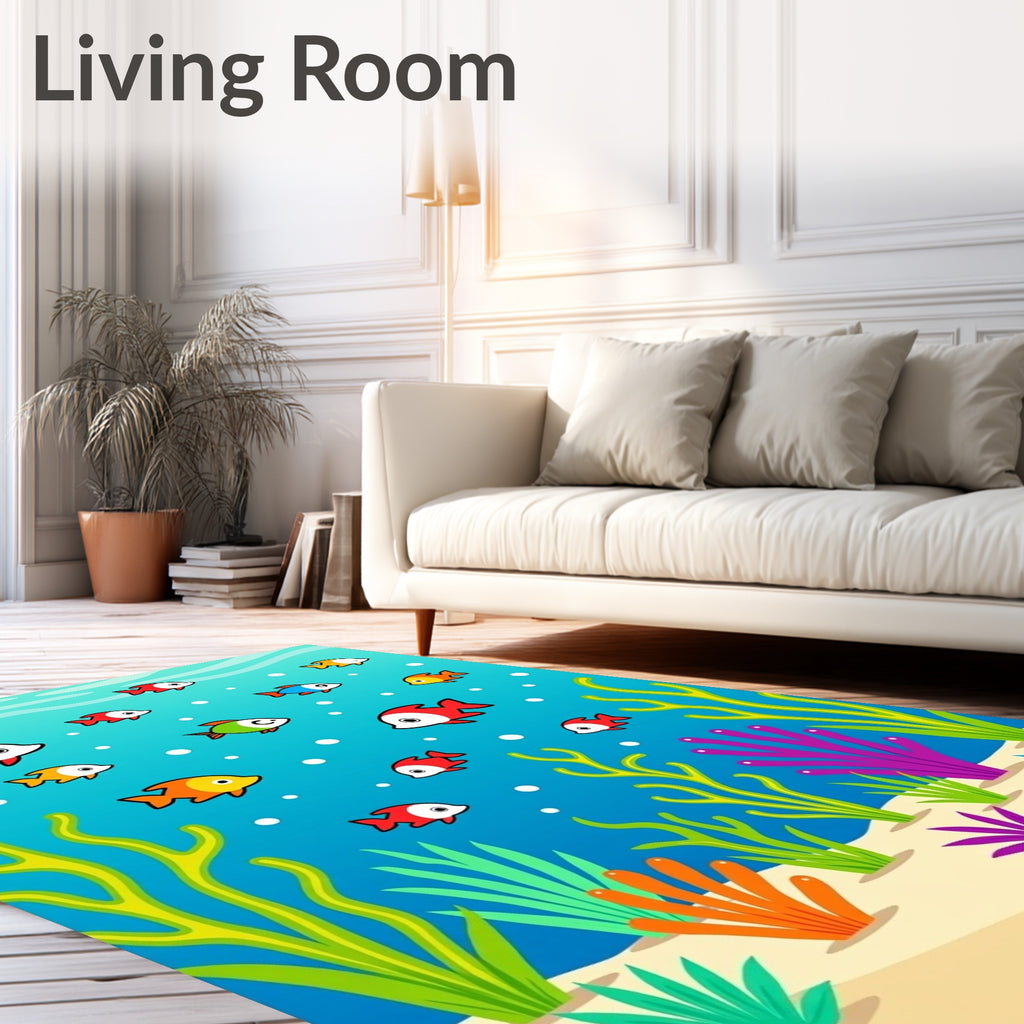 Cute Cartoon Fish Underwater Scene Rug