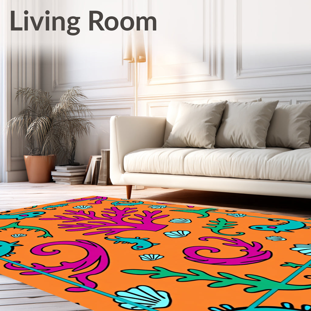 Playful Ocean Life Coral Orange Rug