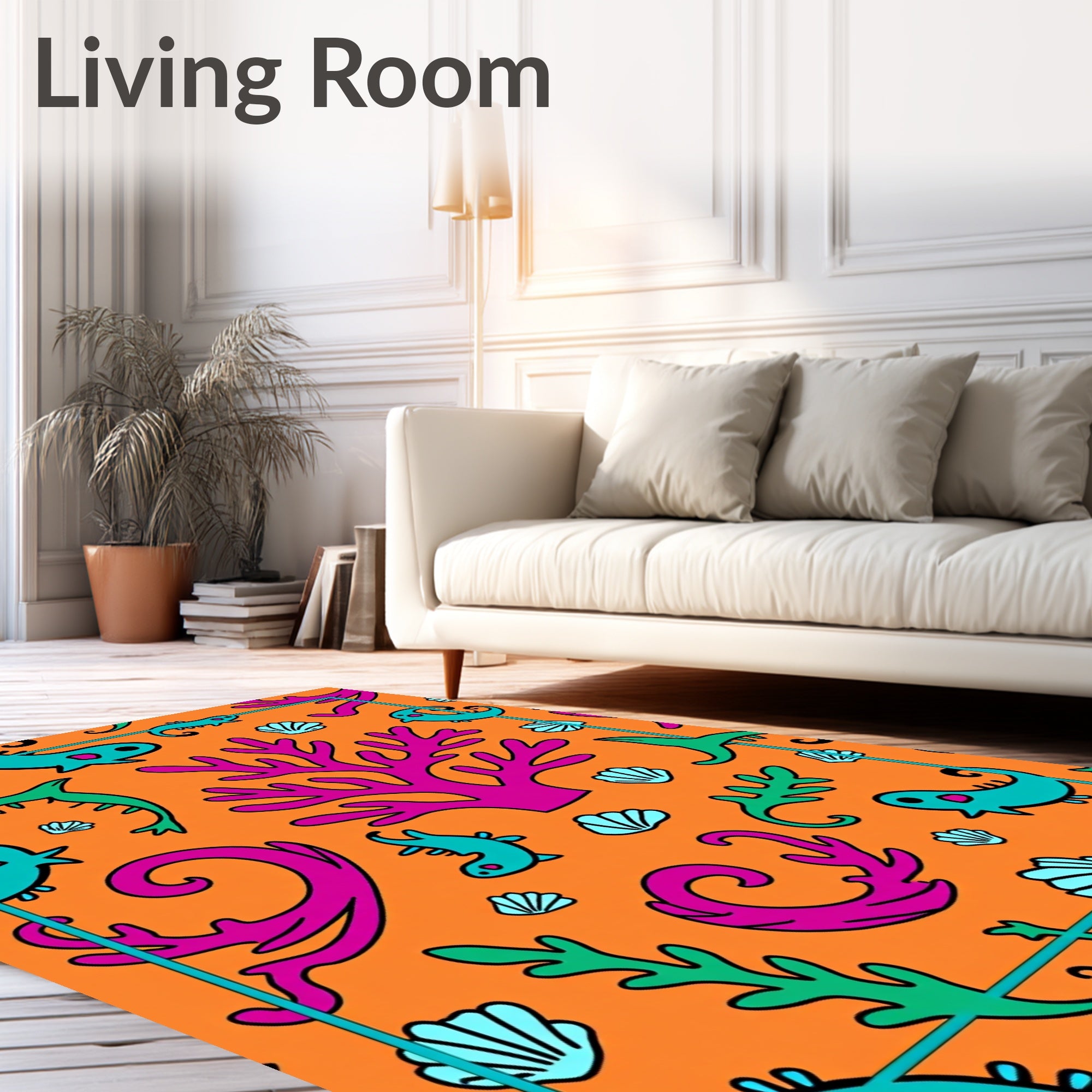 Playful Ocean Life Coral Orange Rug