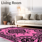 Pink Black Floral Medallion Swirl Rug
