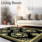 Geometric Sunburst medallion Black gold Rug