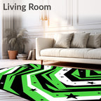 Lime Green Black White Starburst Rug