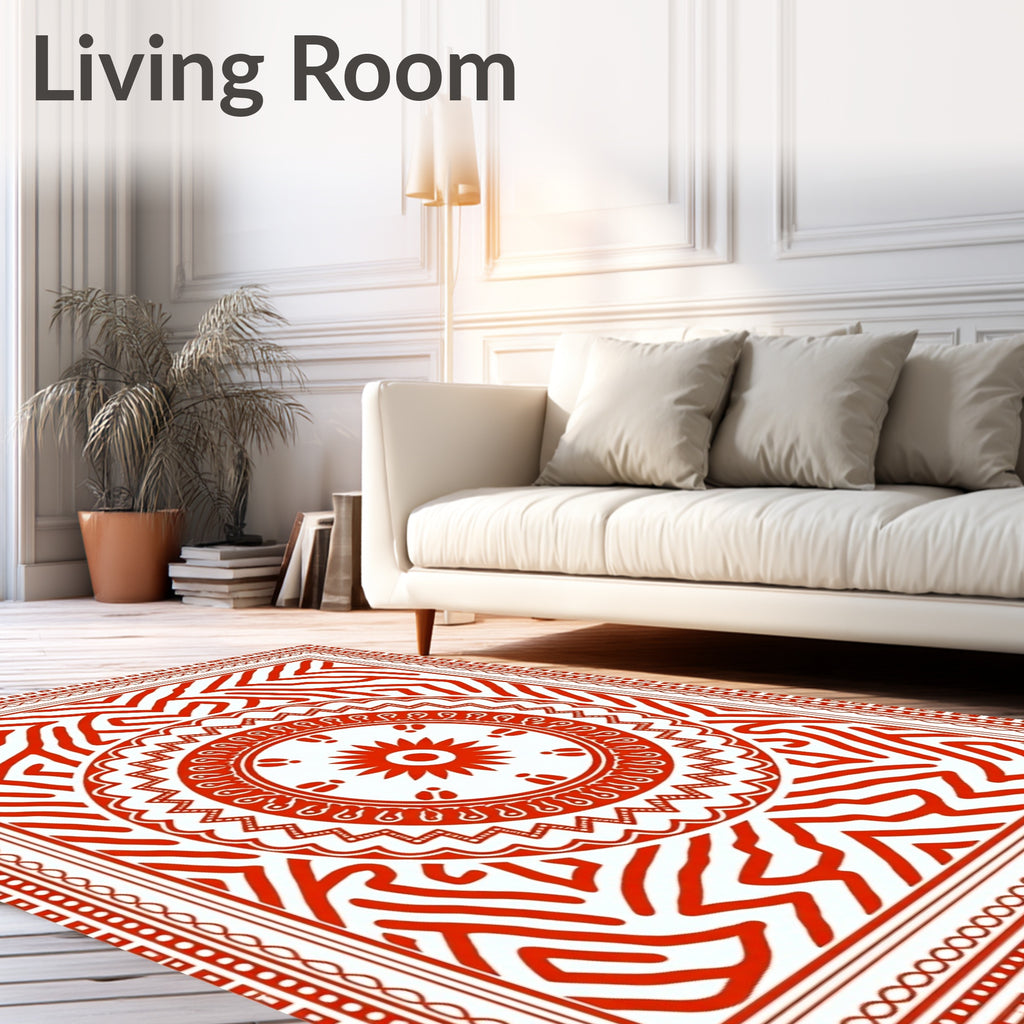 Bold Red Geometric Medallion Border Rug