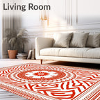 Bold Red Geometric Medallion Border Rug