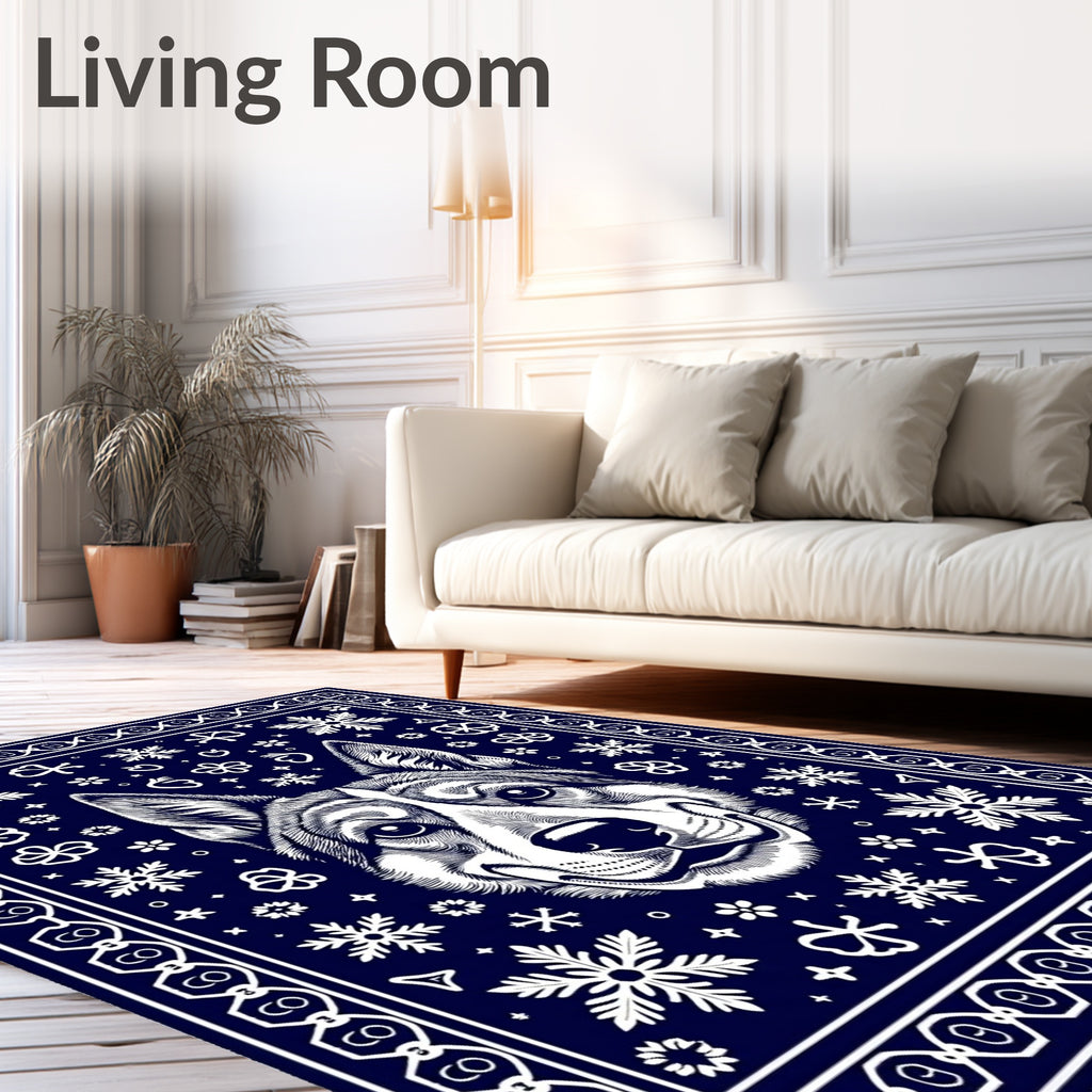 Navy White Corgi Snowflake Blanket Rug