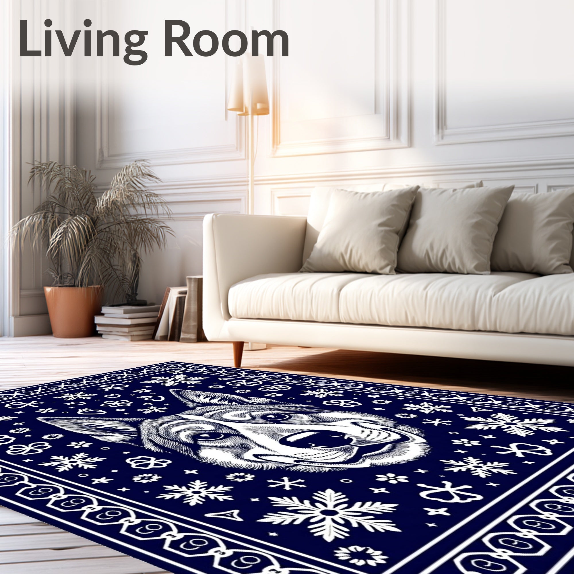 Navy White Corgi Snowflake Blanket Rug