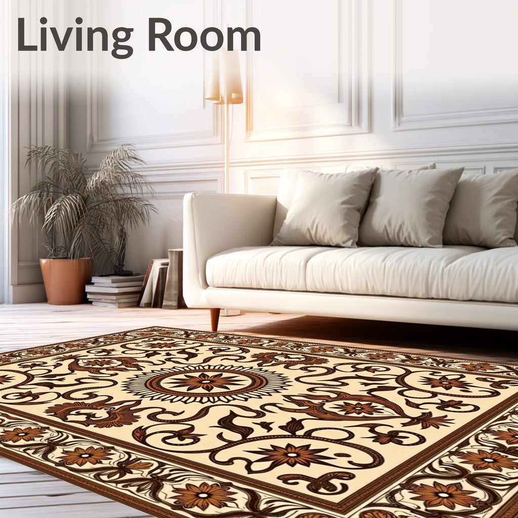 Ornate Brown Floral Medallion Rug