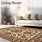 Ornate Brown Floral Medallion Rug