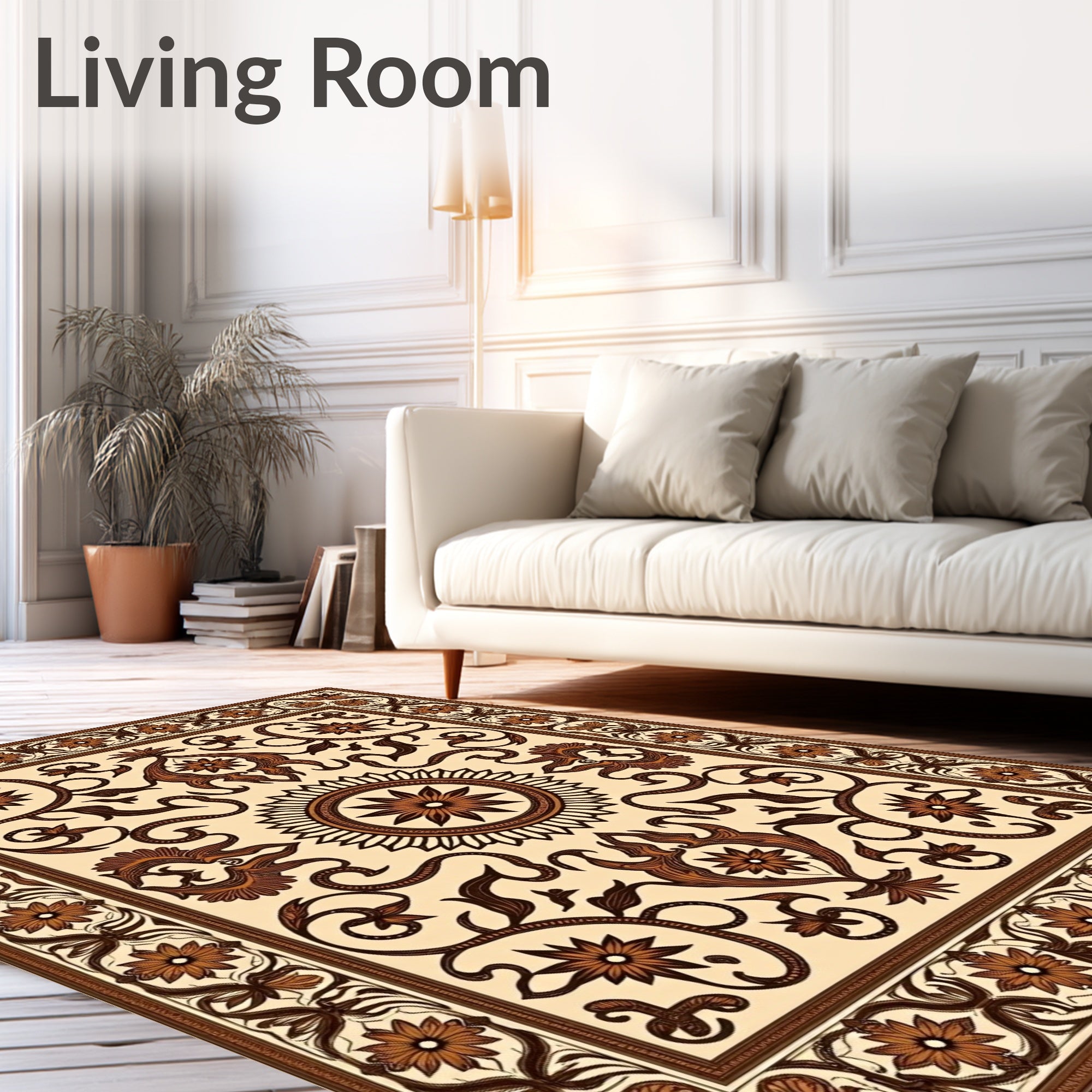 Ornate Brown Floral Medallion Rug