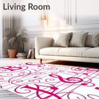Vibrant Pink Musical Notes Staff Rug