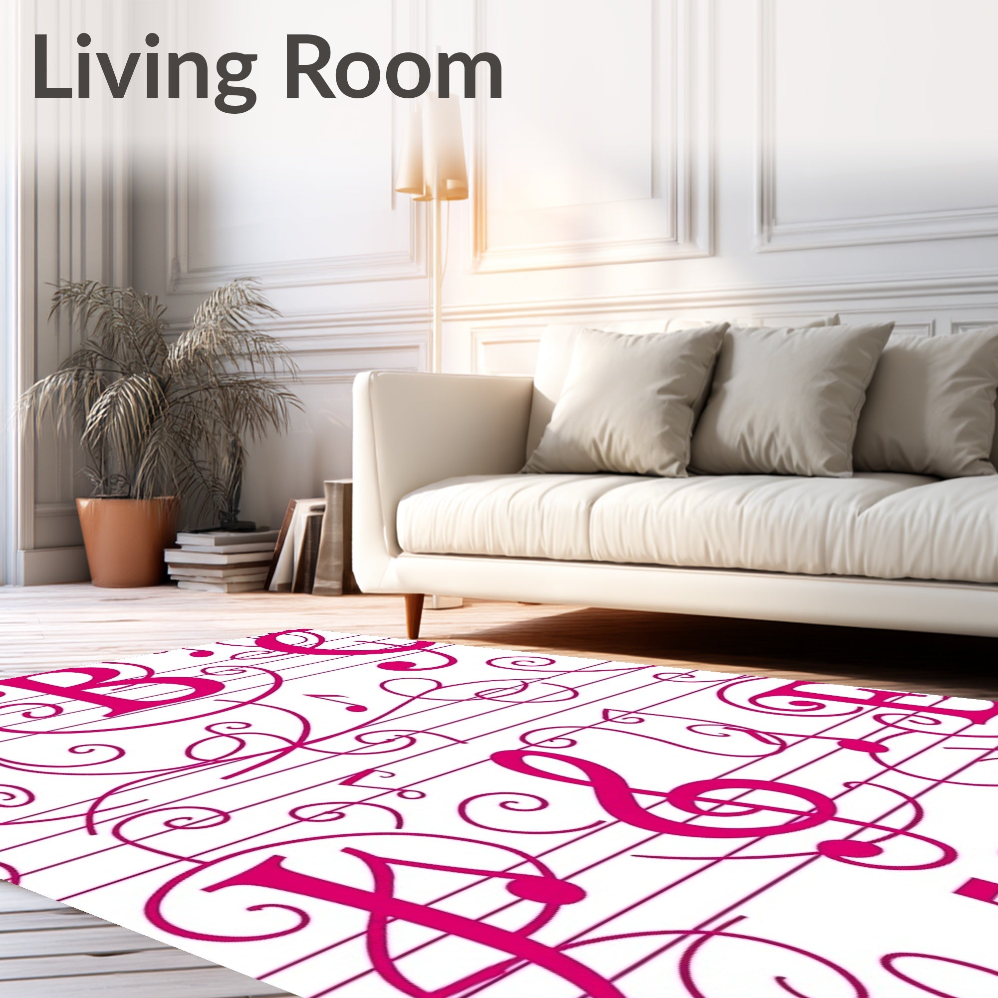 Vibrant Pink Musical Notes Staff Rug