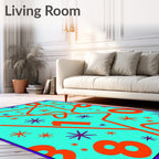 Bright Teal Orange Numbers Starburst Rug