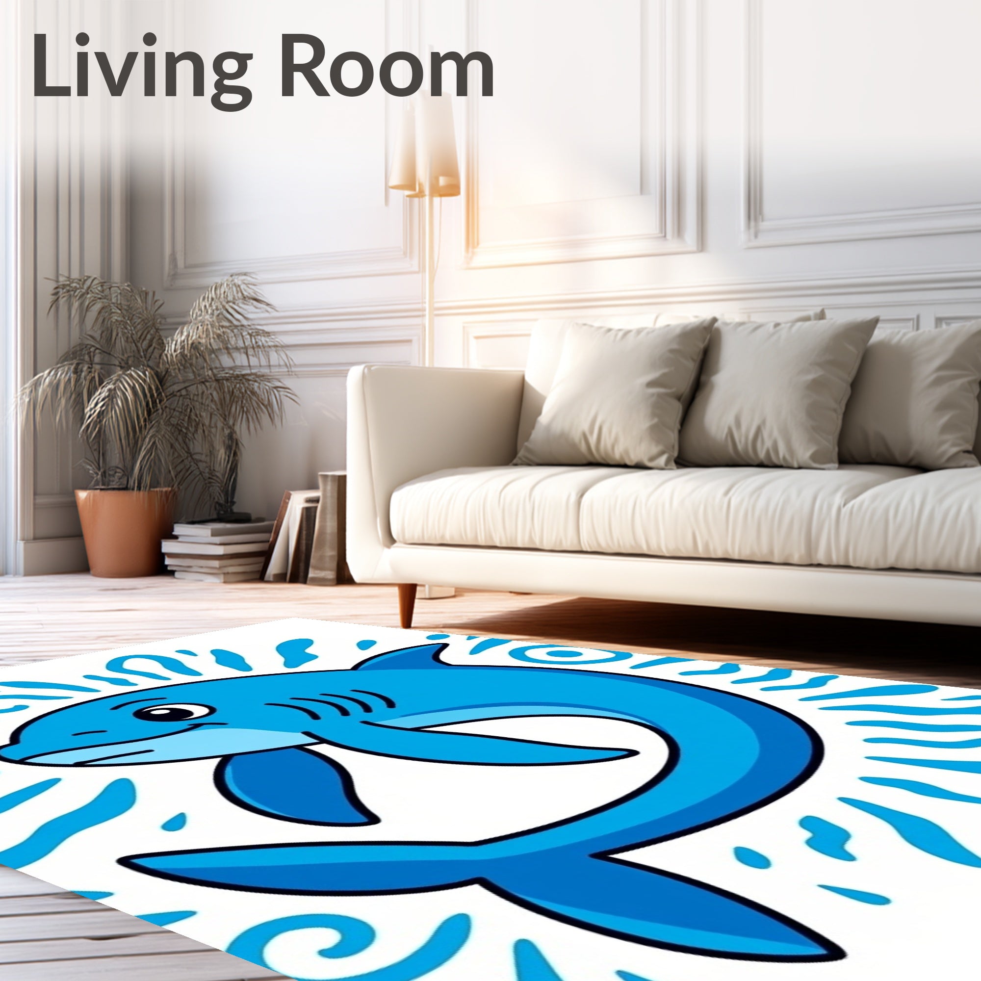 Whimsical Blue Shark Water Splash Rug