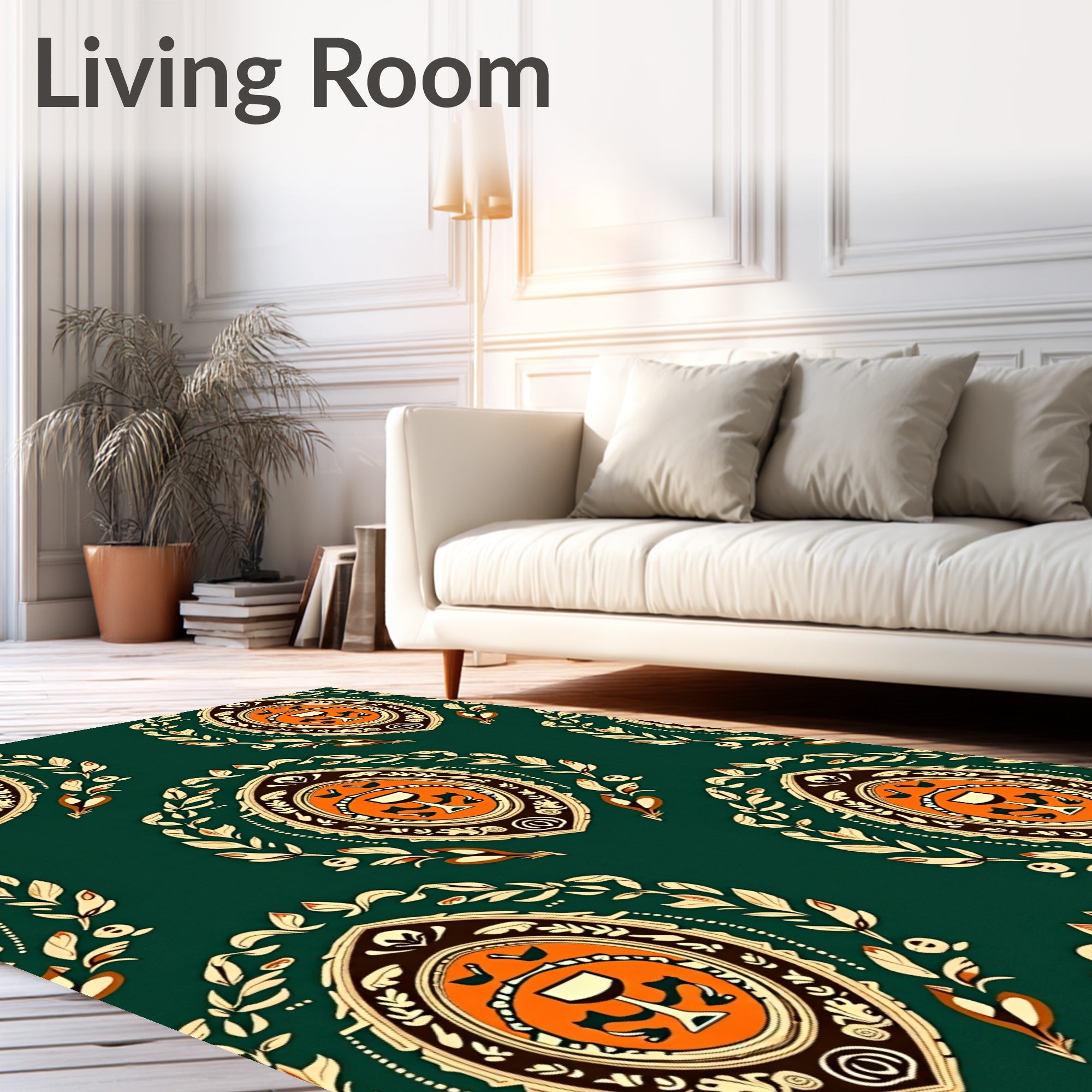 Emerald Orange Oval Laurel Wreath Rug