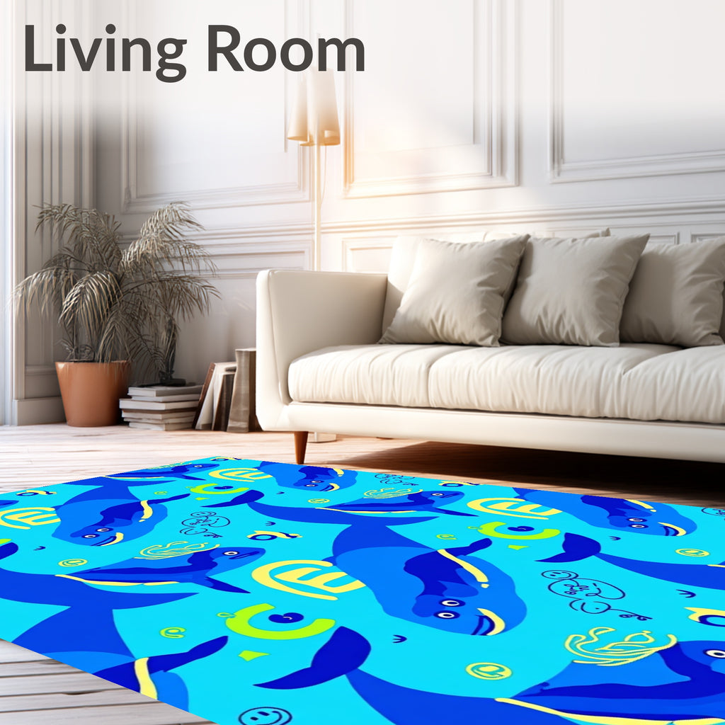 Playful Blue Whale Aquatic Scene Rug