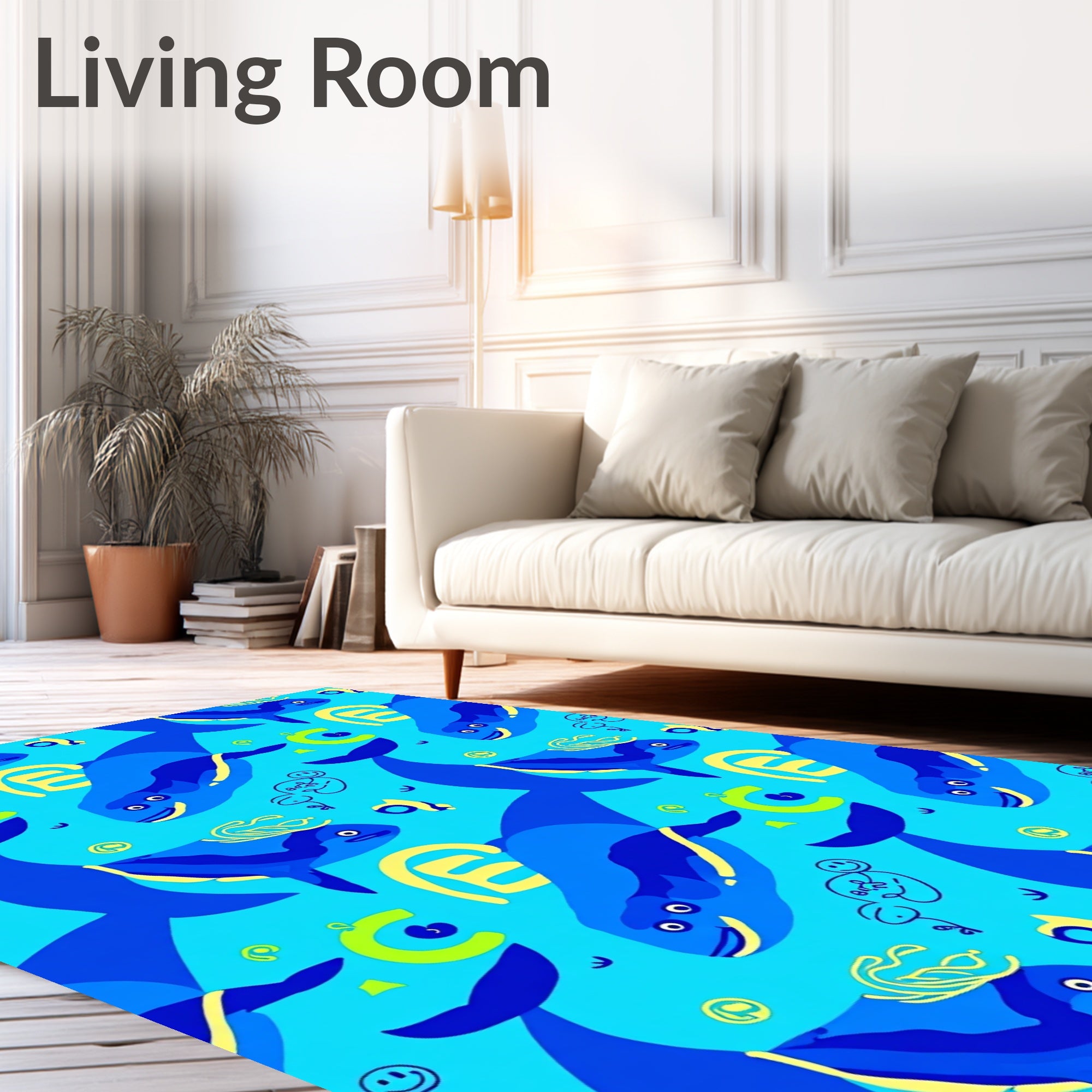 Playful Blue Whale Aquatic Scene Rug