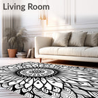Black White Radial Sunburst Mandala Rug