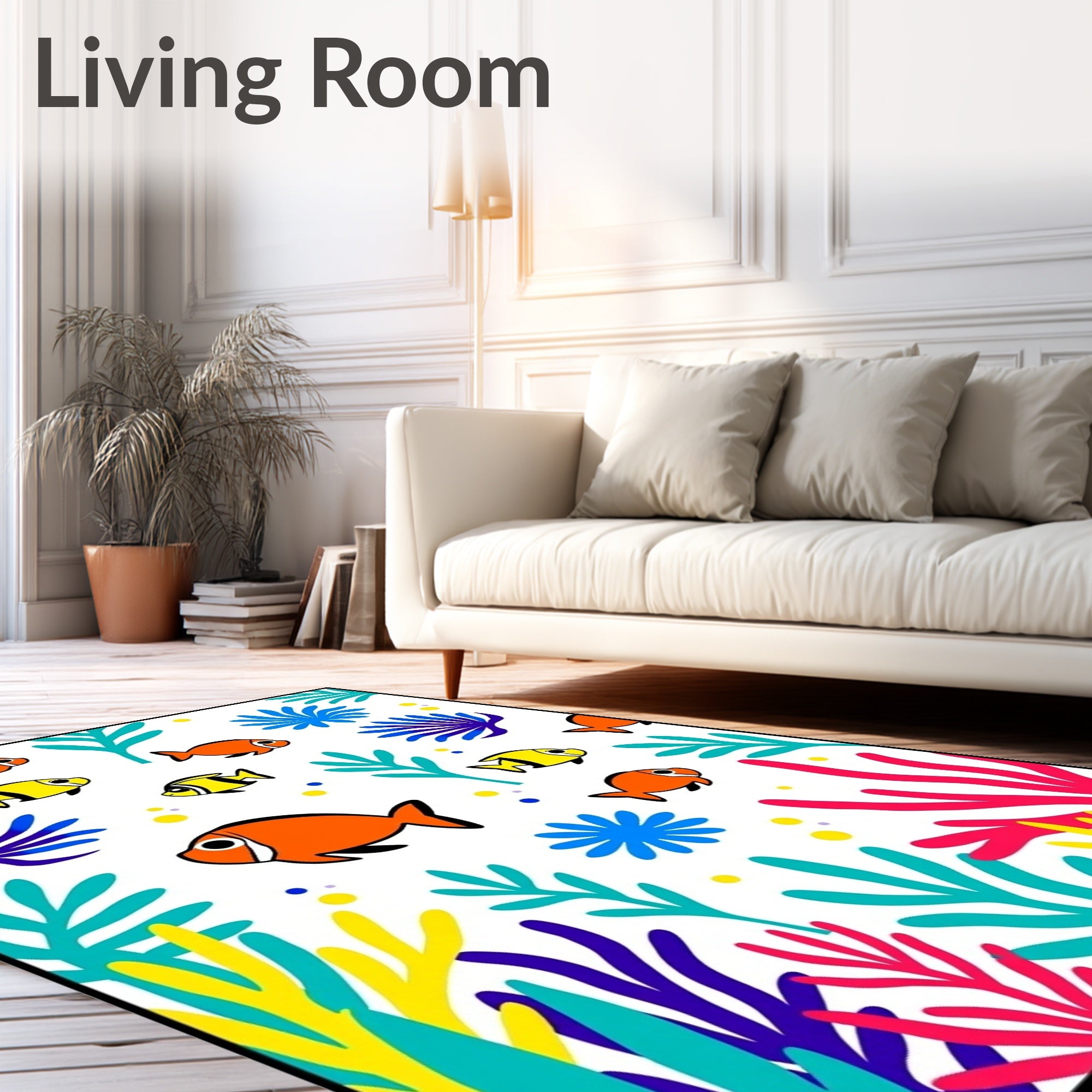 Bright Coral Reef Fish Scene Rug