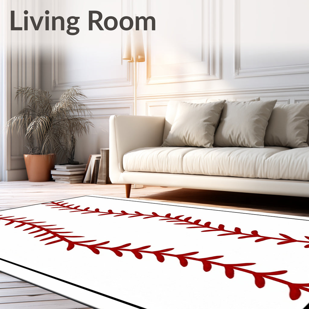 Red Stitch Baseball Vertical Lines Rug