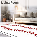 Red Stitch Baseball Vertical Lines Rug