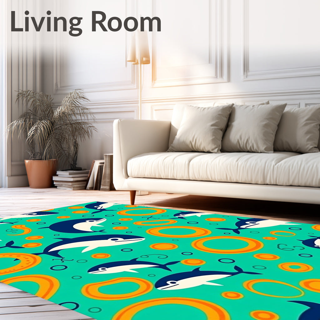 Playful Dolphin Teal Orange Circles Rug