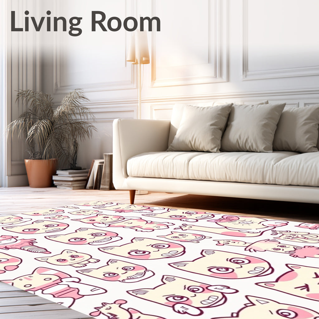 Whimsical Pink Cat Faces Collage Rug