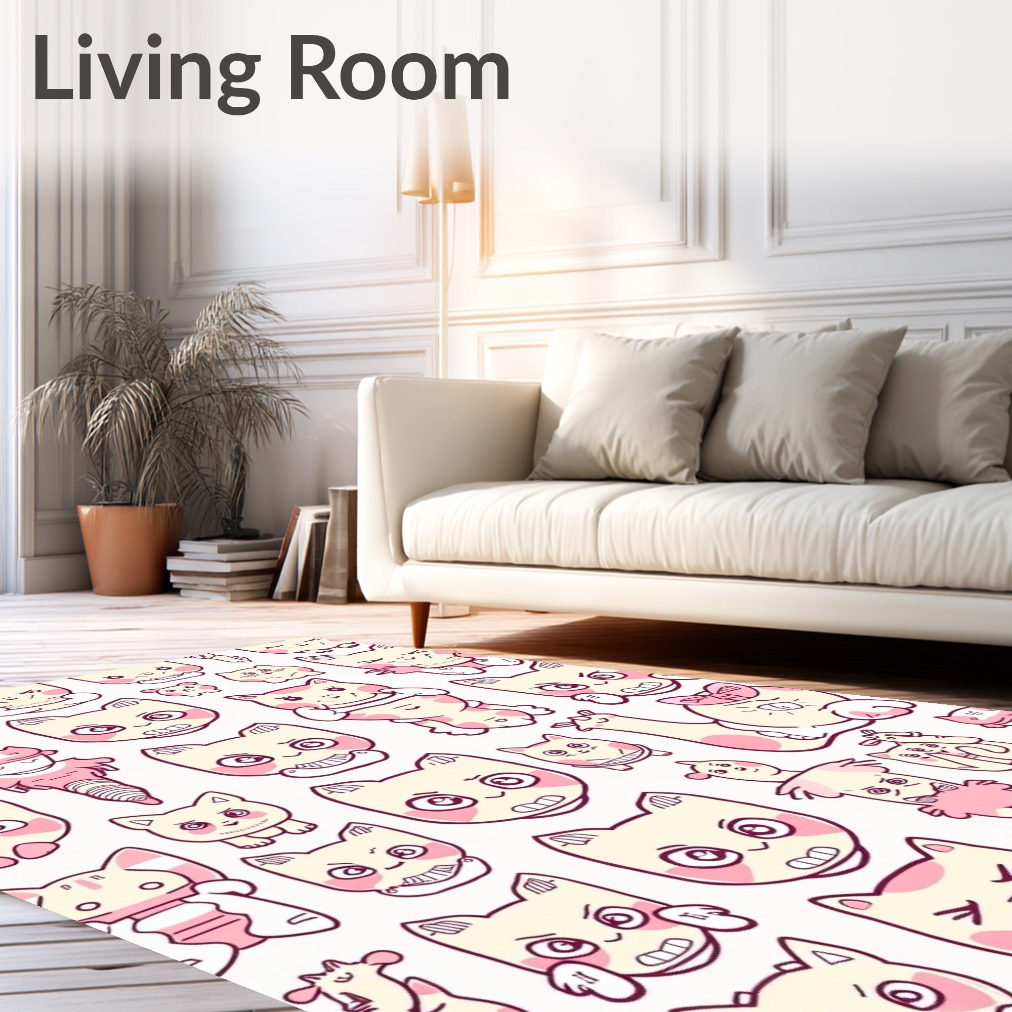 Whimsical Pink Cat Faces Collage Rug