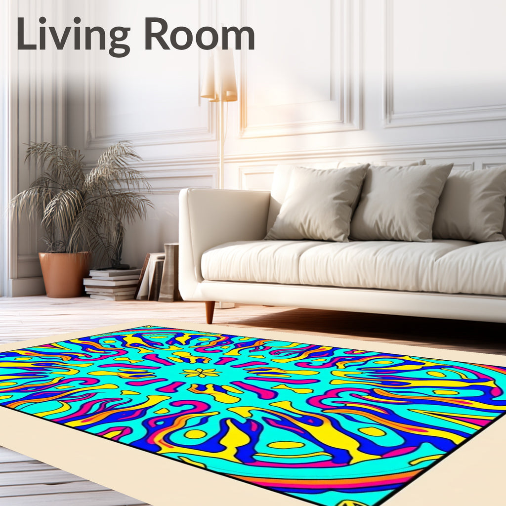 Vibrant Cyan Psychedelic Sunburst Rug