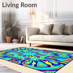 Vibrant Cyan Psychedelic Sunburst Rug