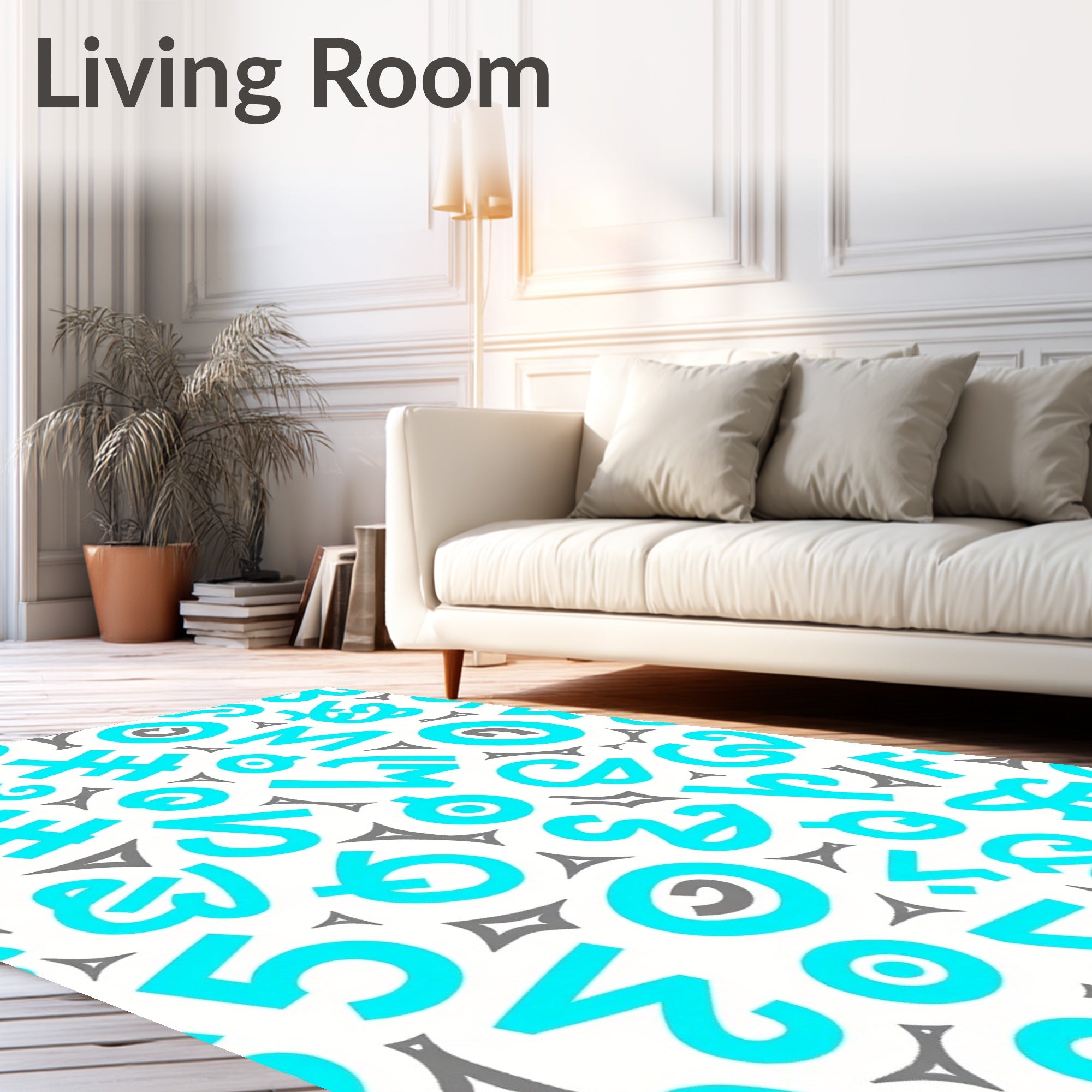 Bright Turquoise Alphabet Scatter Rug