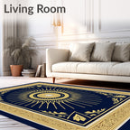 Rich Navy Gold Sunburst Medallion Rug