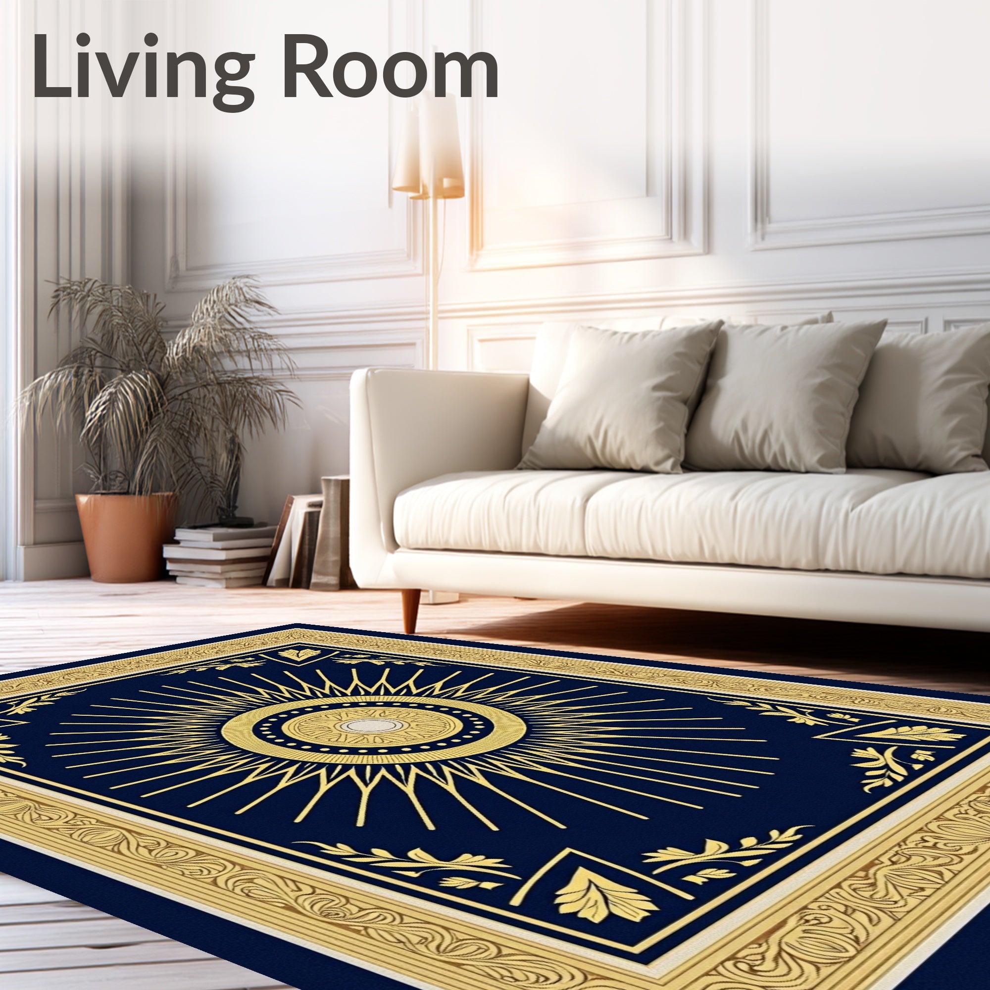 Rich Navy Gold Sunburst Medallion Rug