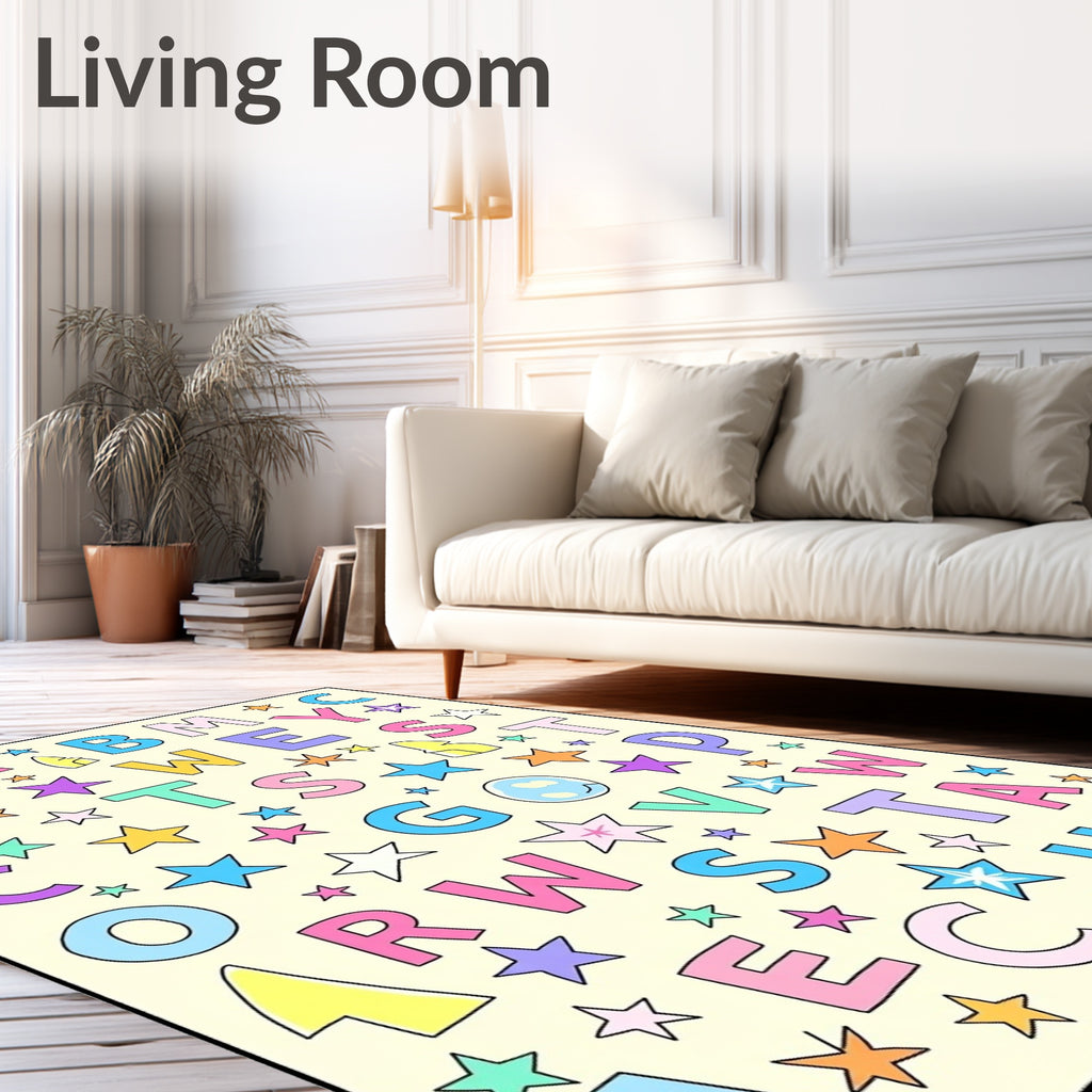 Whimsical Alphabet Stars Scattered Rug