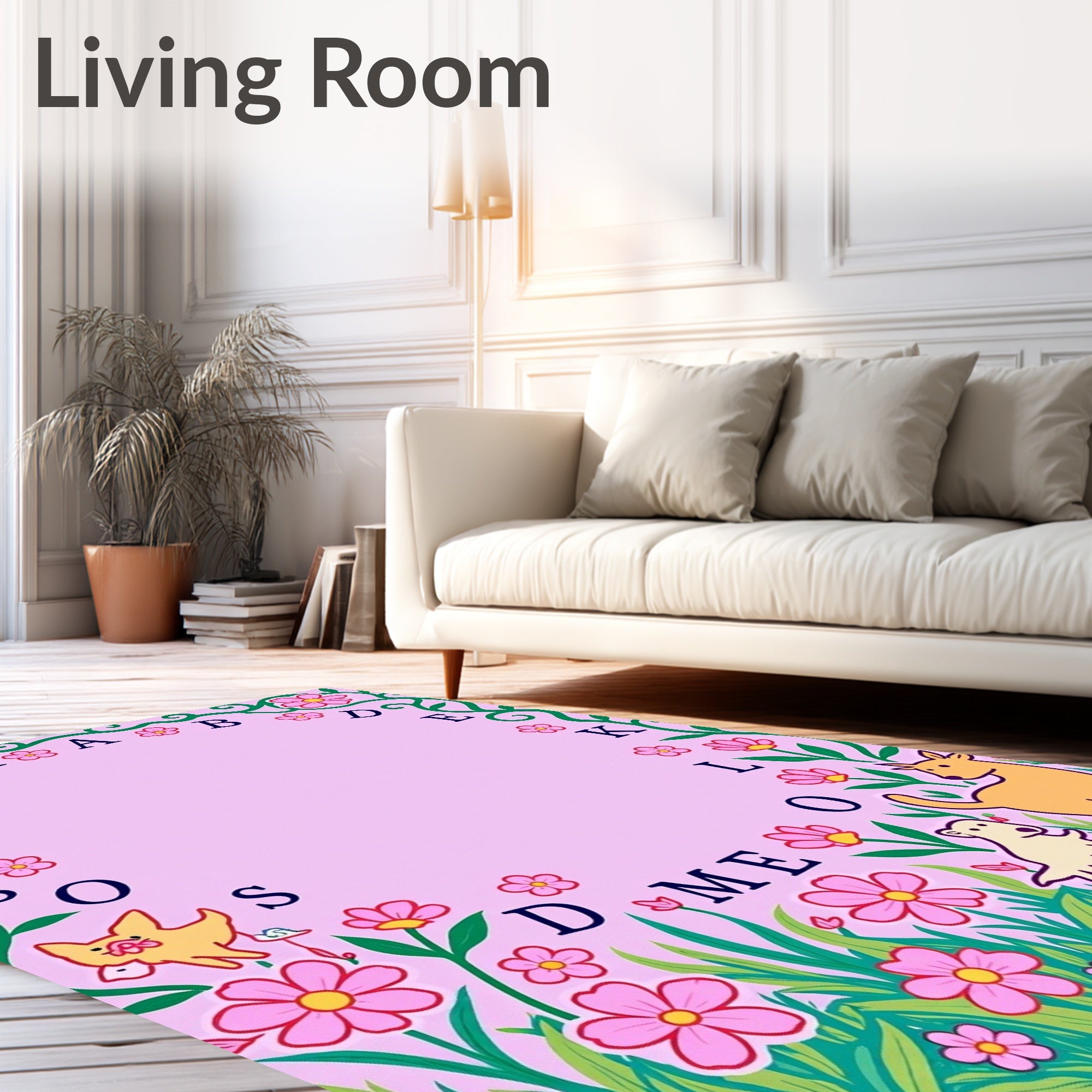Floral Garden Dogs Alphabet Rug