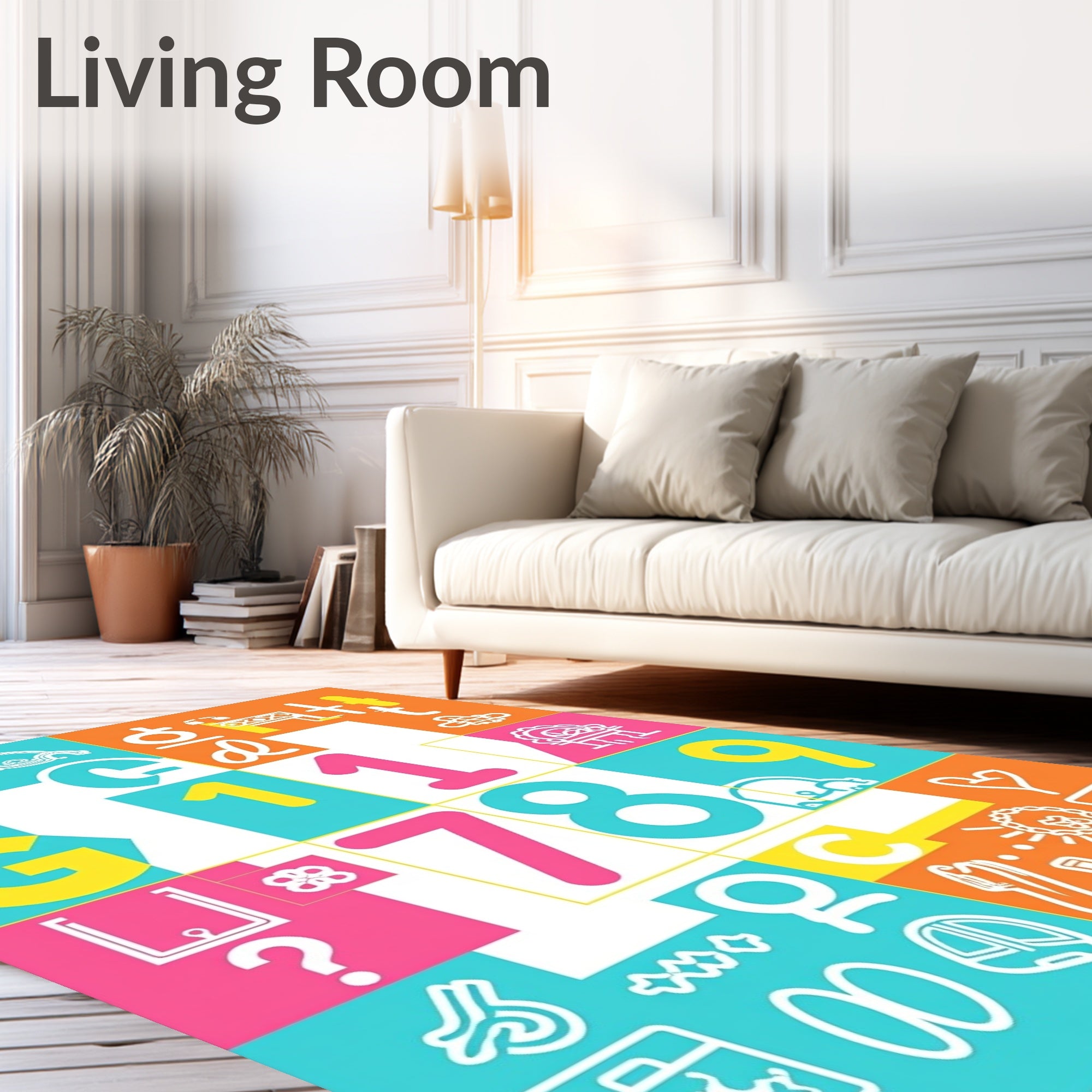 Bright Alphabet and Number Collage Rug