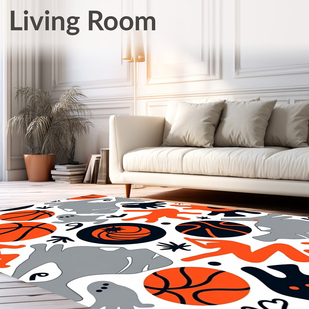 Whimsical Orange Basketball Character Medley Rug