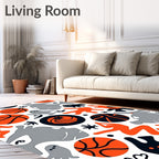 Whimsical Orange Basketball Character Medley Rug