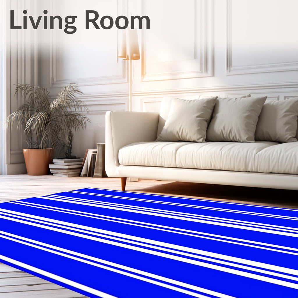 Bold Royal Blue Striped Rectangles Rug