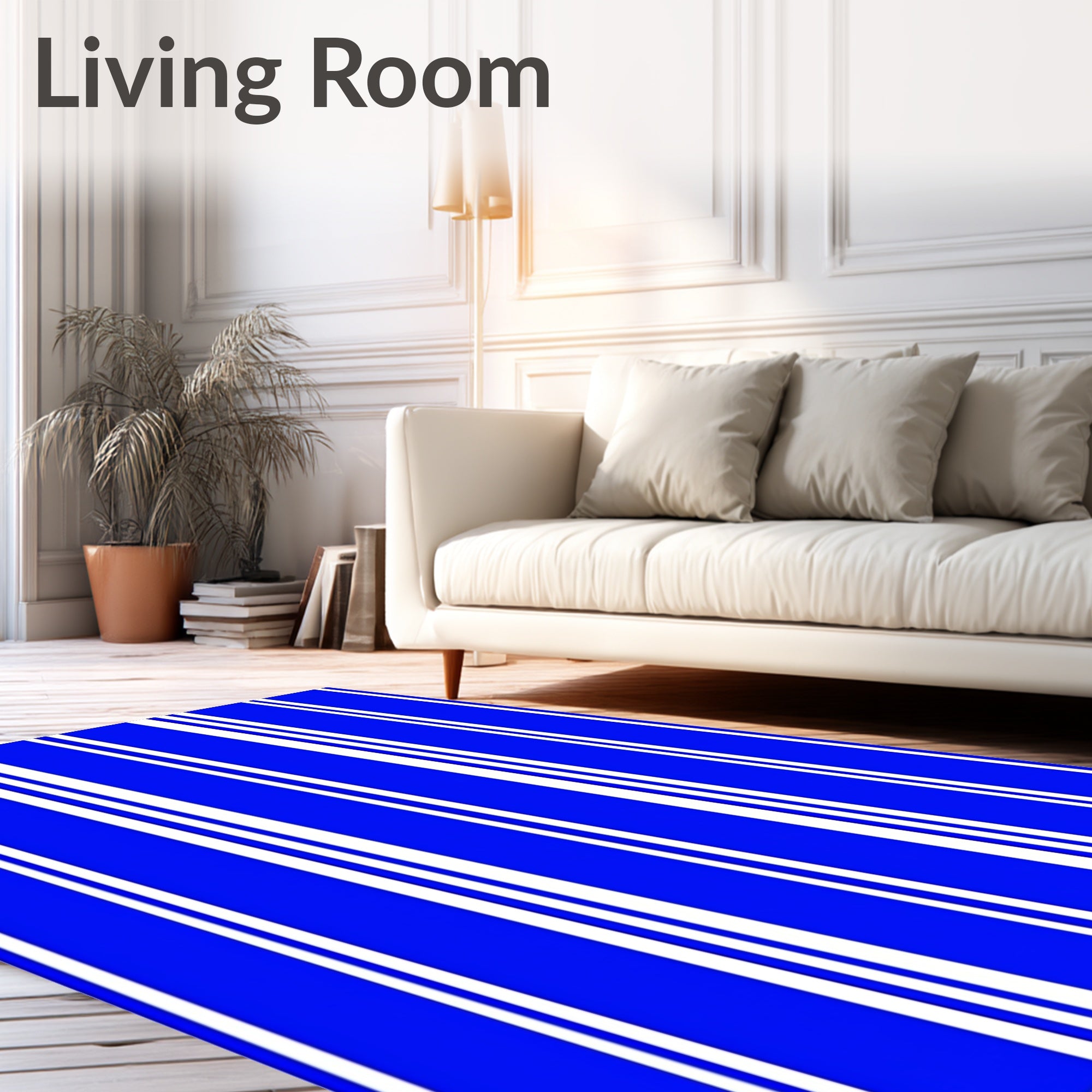 Bold Royal Blue Striped Rectangles Rug