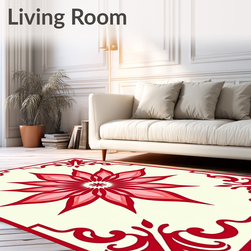 Crimson Floral Medallion Tile Rug