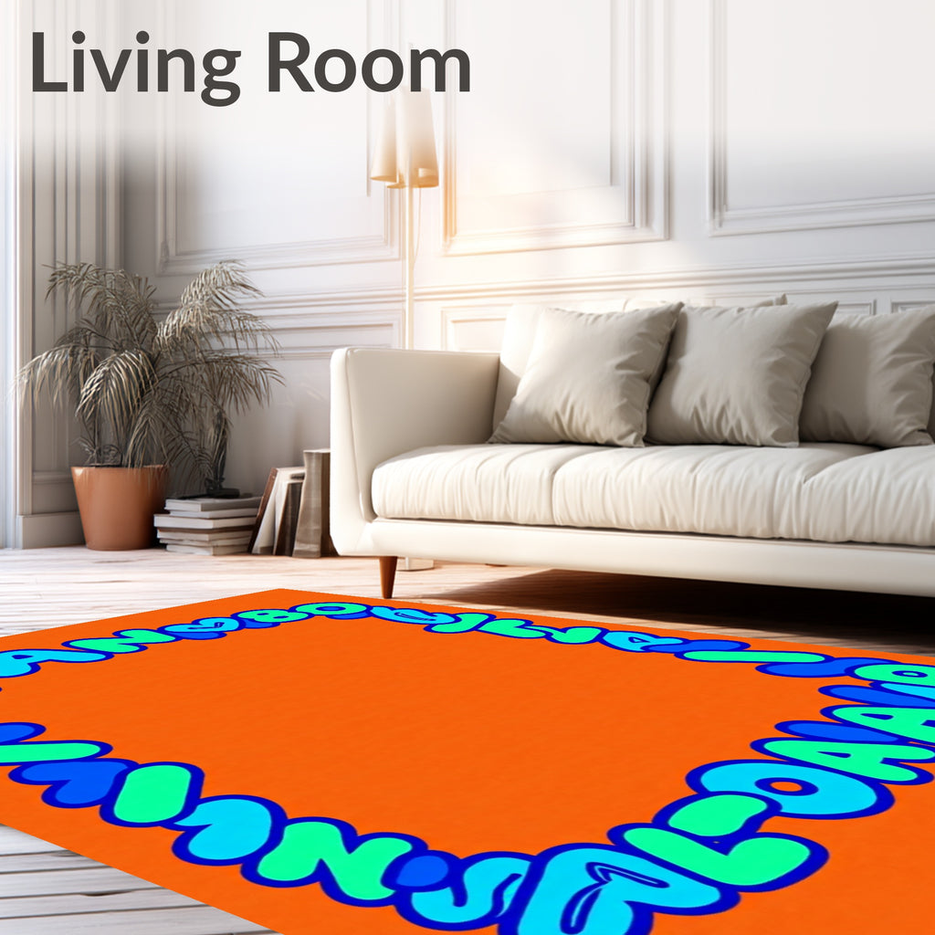 Bubble Letters Orange Aqua Blue Border Rug