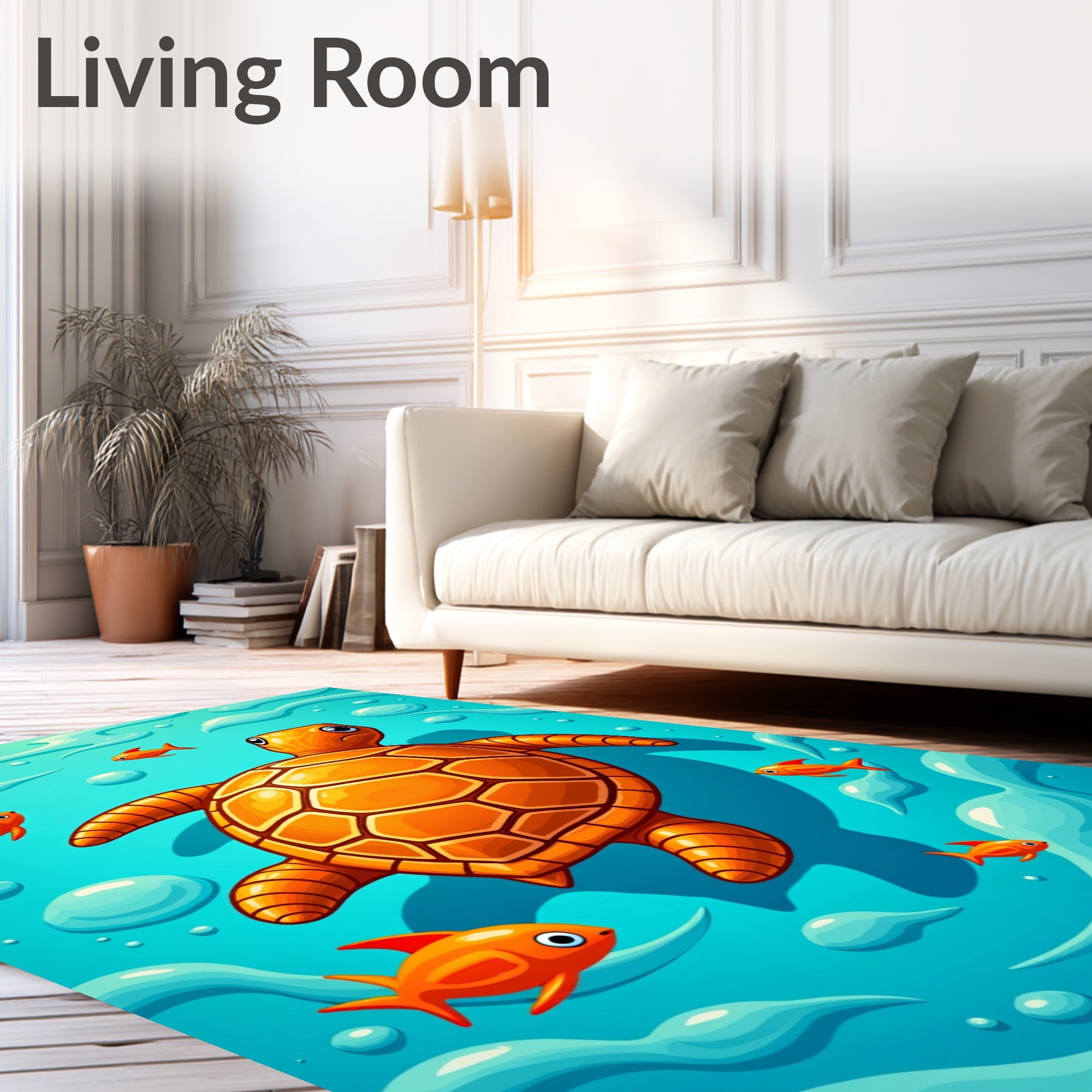 Friendly Orange Turtle Undersea Companion Rug