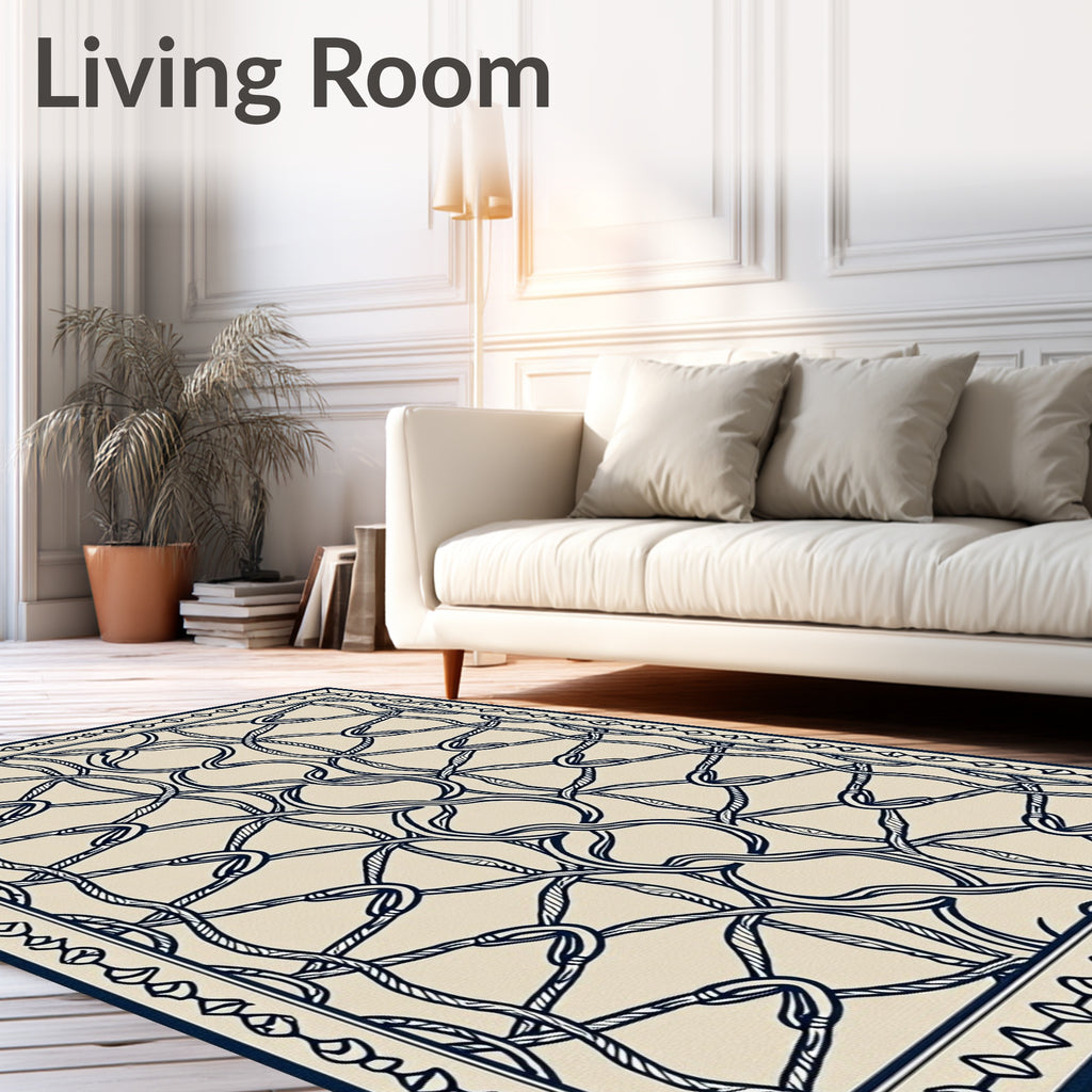 Naval Blue Intertwined Rope Grid Rug