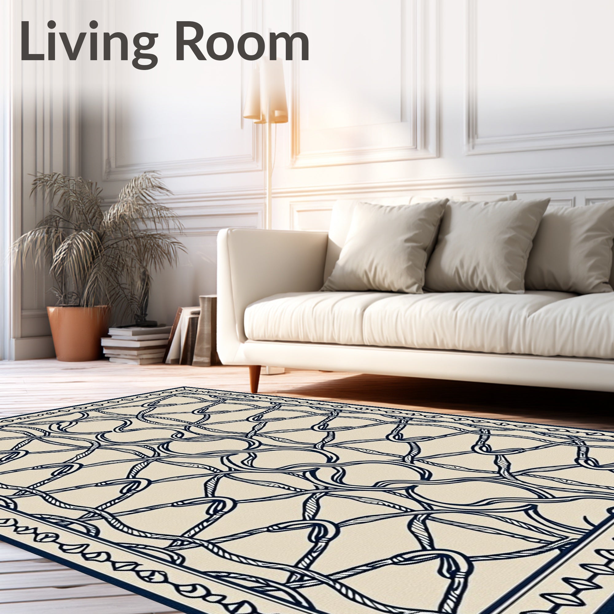 Naval Blue Intertwined Rope Grid Rug