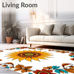 Golden Sunflower Mandala Border Rug