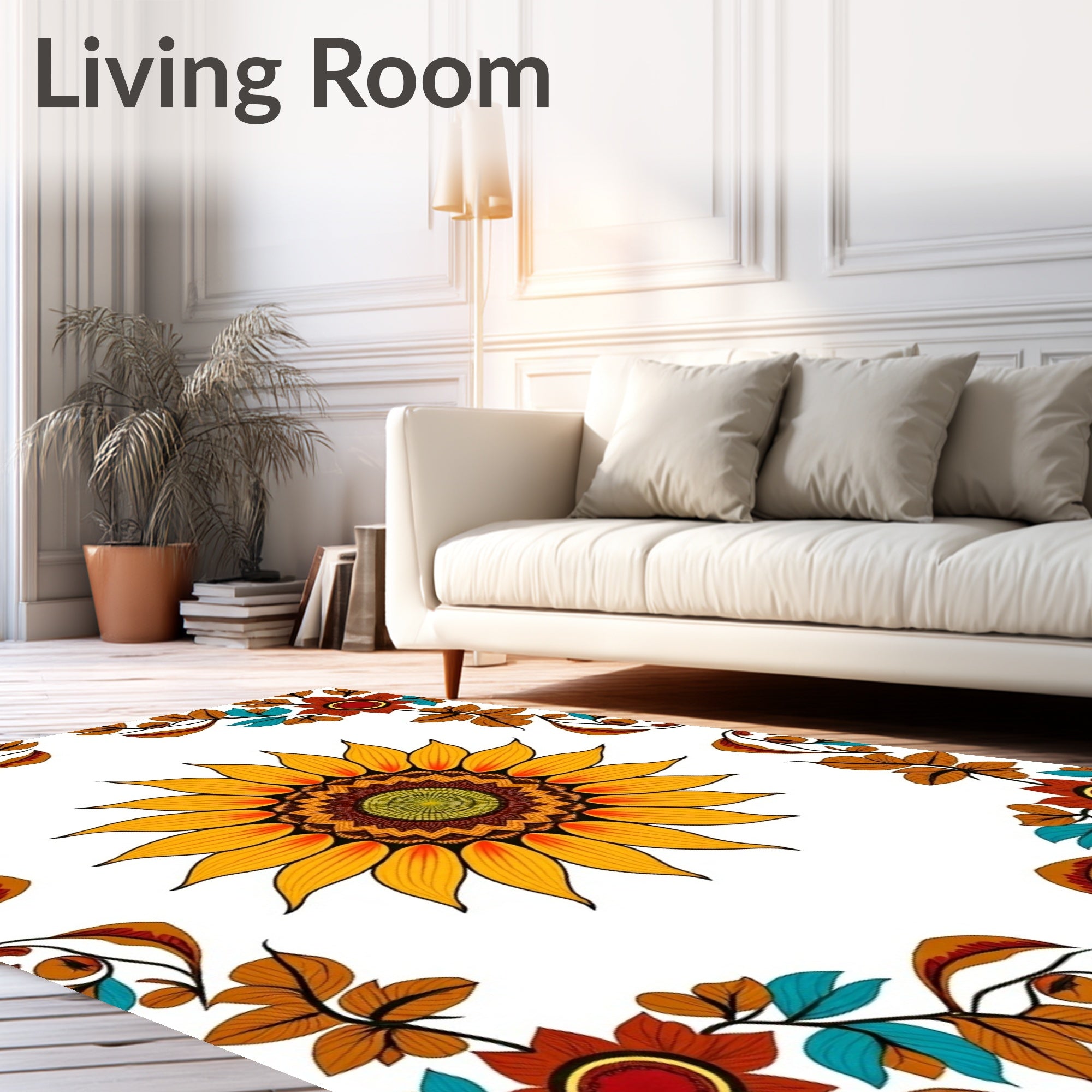 Golden Sunflower Mandala Border Rug
